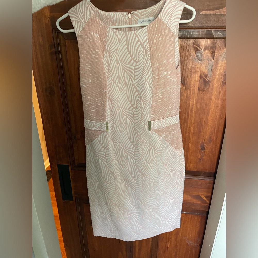CALVIN KLEIN MIX MEDIA JACQUARD SHEATH DRESS
